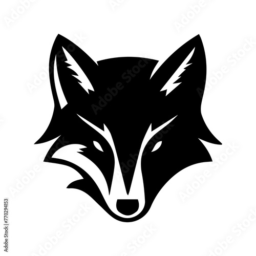 The fox's head, a simple vector image. The muzzle of an animal. Logo, icon in black and white