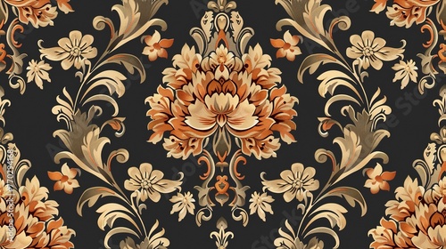 Elegant traditional Damask seamless pattern with floral motifs for luxury wallpaper. Seamless Pattern, Fabric Pattern, Tumbler Wrap.