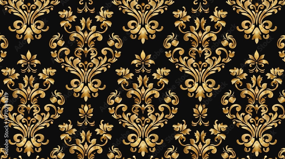 Luxurious gold and black Damask seamless pattern, opulence and sophistication. Seamless Pattern, Fabric Pattern, Tumbler Wrap.