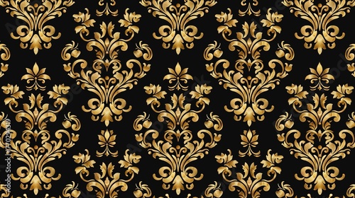 Luxurious gold and black Damask seamless pattern, opulence and sophistication. Seamless Pattern, Fabric Pattern, Tumbler Wrap.