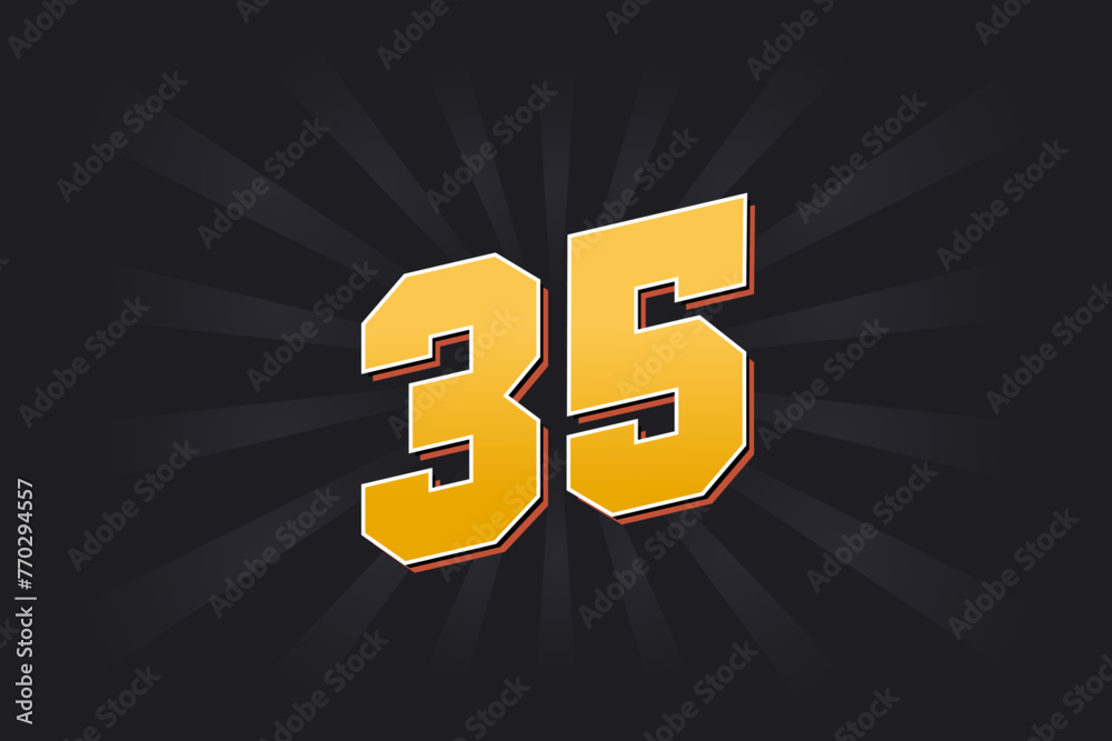 Number 35 vector font alphabet. Yellow 35 number with black background ...
