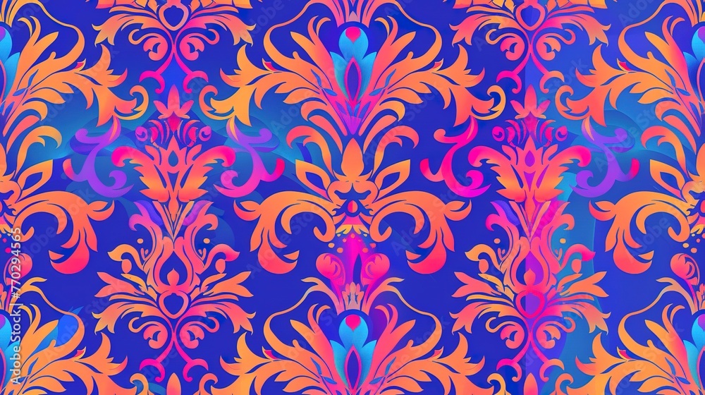 Neon Damask seamless pattern, vibrant colors meet classic design for a bold statement . Seamless Pattern, Fabric Pattern, Tumbler Wrap.
