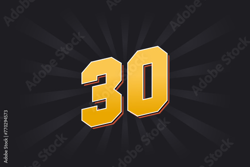 Number 30 vector font alphabet. Yellow 30 number with black background