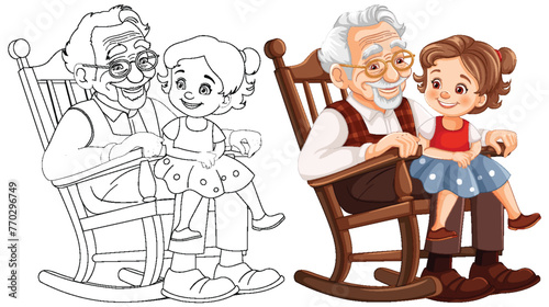 Elderly person and child sharing a happy moment.