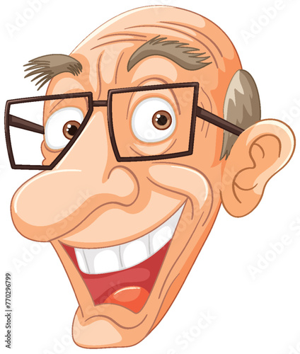 Cartoon of a happy, elderly man with glasses