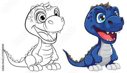 Vector illustration of a dinosaur, colored and outlined.