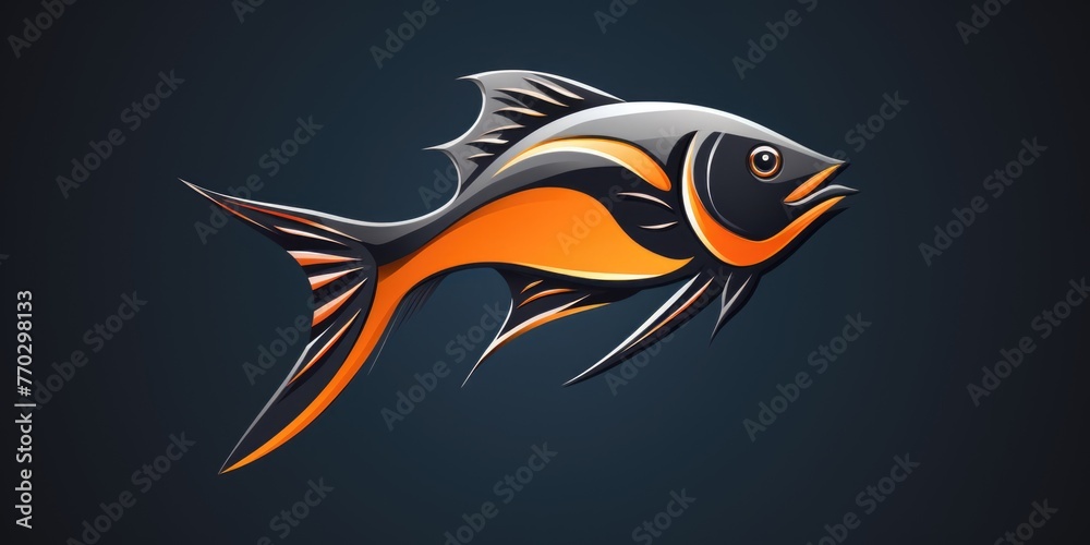 Naklejka premium A fish with orange and black stripes is swimming in the ocean