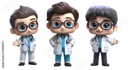 3d three set of cute cute docter on white background photo