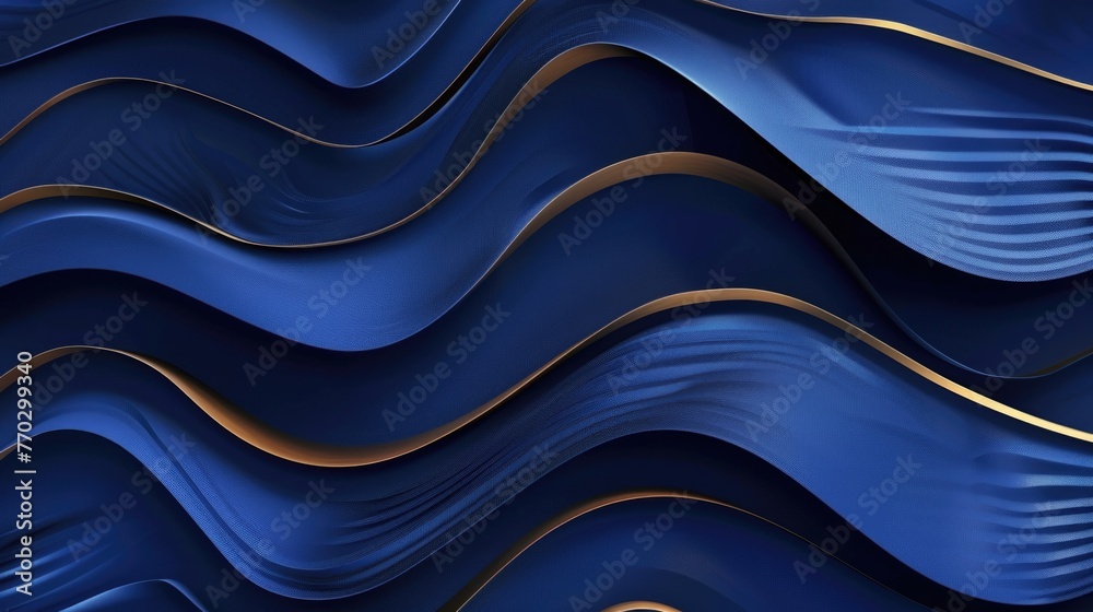 The image is a blue and gold wave that appears to be made of paper. The ...