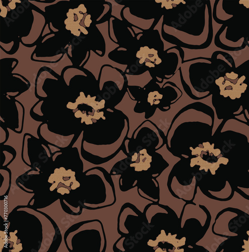 Floral background. Large flowers. Graphic line drawing. Botanical seamless pattern. Summer motif baby Simple whimsical minimal earthy 2 tone color. Kids nursery wallpaper boho fashion all over print.
