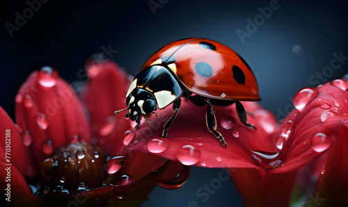 ladybug on a flower macro close up, beautiful photo digital picture