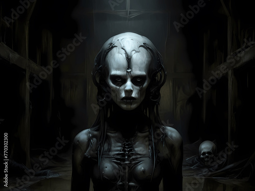 Dark Art Portrait in a Desolate Barn