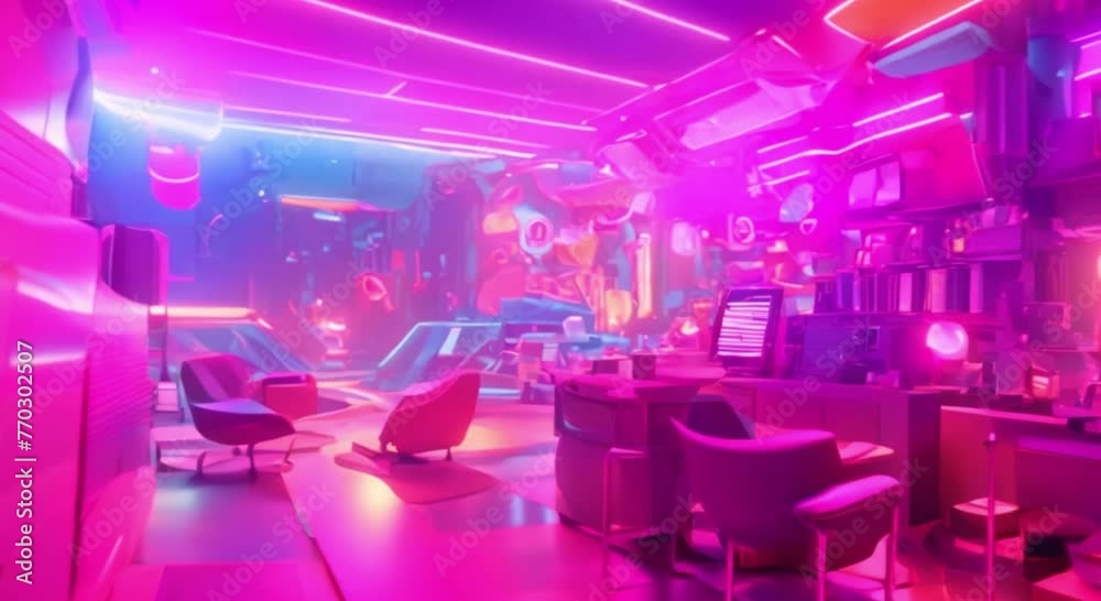 Neon house room interior, 3d future city Neon house room interior, 3d future city