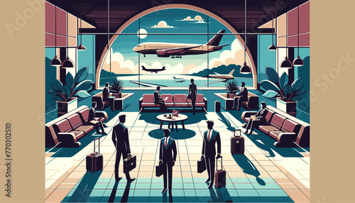 Concept of the image of an international airport. Vector illustration.