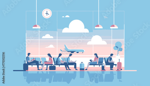 Concept of the image of an international airport. Vector illustration.