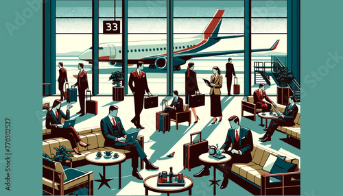 Concept of the image of an international airport. Vector illustration.
