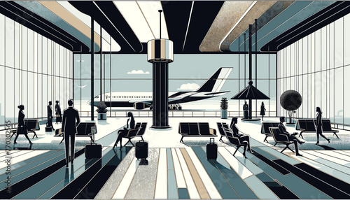 Concept of the image of an international airport. Vector illustration.
