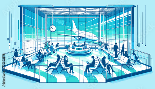 Concept of the image of an international airport. Vector illustration.