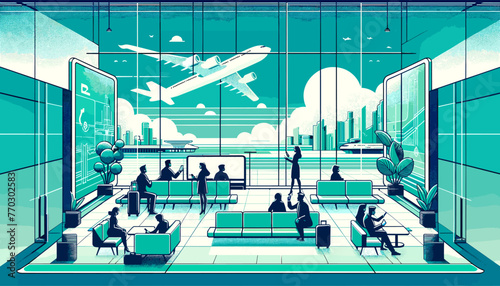 Concept of the image of an international airport. Vector illustration.