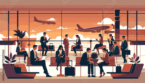 Concept of the image of an international airport. Vector illustration.