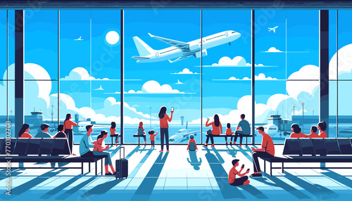 Concept of the image of an international airport. Vector illustration.