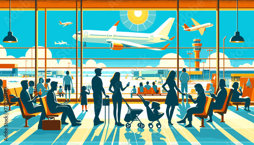 Concept of the image of an international airport. Vector illustration.
