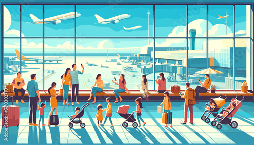 Concept of the image of an international airport. Vector illustration.