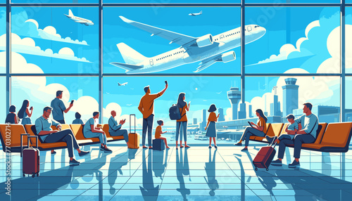 Concept of the image of an international airport. Vector illustration.