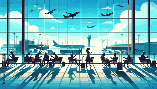 Concept of the image of an international airport. Vector illustration.