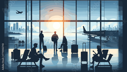 Concept of the image of an international airport. Vector illustration.