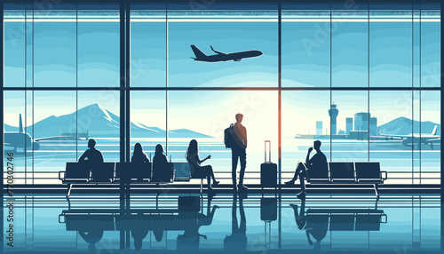 Concept of the image of an international airport. Vector illustration.