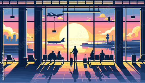 Concept of the image of an international airport. Vector illustration.