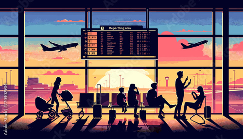Concept of the image of an international airport. Vector illustration.