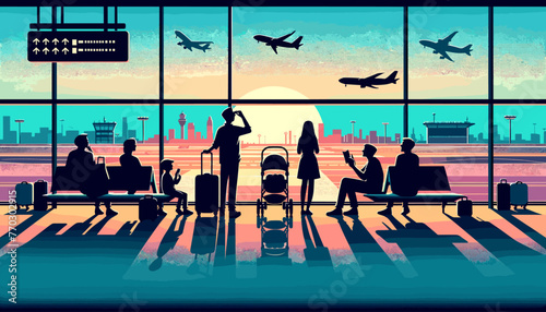 Concept of the image of an international airport. Vector illustration.