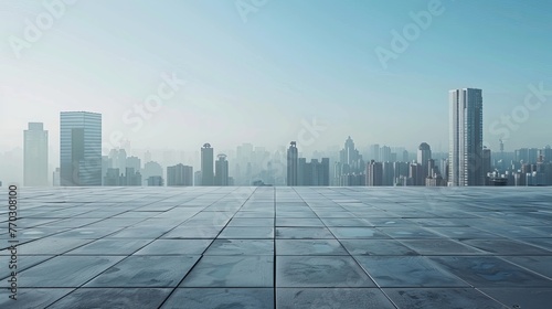 City view from the empty square from the city distance