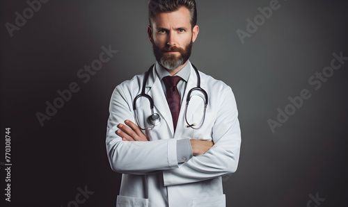 Doctor crossing arms while holding stethoscope