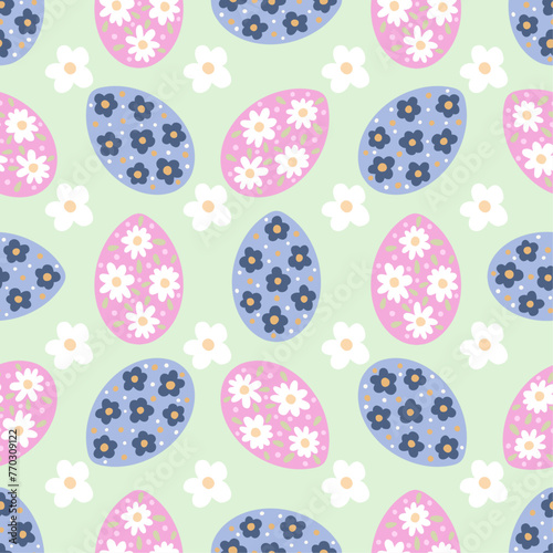 Easter eggs seamless pattern, spring holidays minimalist hugge illustration