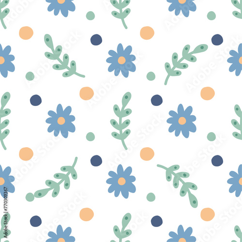 Flowers seamless pattern, nature minimalist hugge illustration