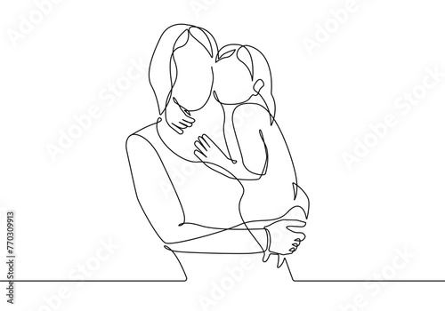 Fototapeta Naklejka Na Ścianę i Meble -  Mother with Baby Line Drawing Minimalistic Illustration. Happy Mother's Day Background Minimal Line Art Drawing. Continuous One Line Drawing of Woman Holding a Child. Vector Illustration