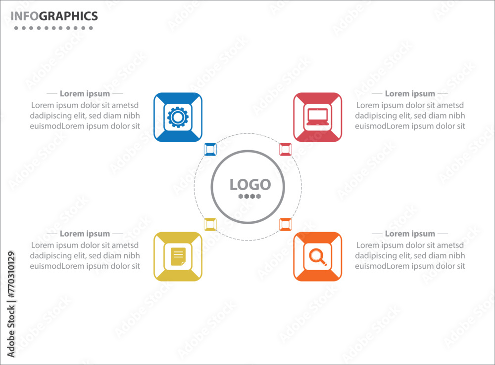 Fototapeta premium Circle infographic template with 4 options for presentations. Vector infographic design template. diagram, number options. Data visualization. Business concept with 4 steps, four process.