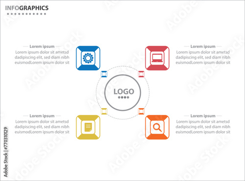 Circle infographic template with 4 options for presentations. Vector infographic design template. diagram, number options. Data visualization. Business concept with 4 steps, four process. © Aniket