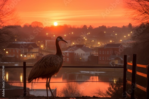 A view of a sandhill crane at sunset photo