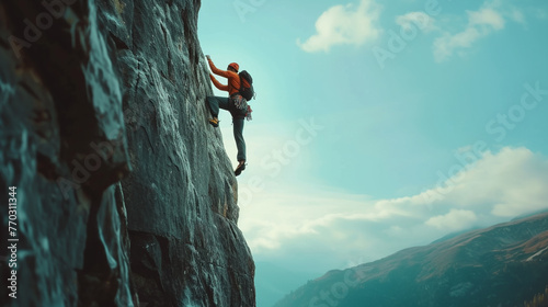 a man is climbing up a mountain
