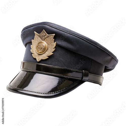 post officer postman hat with golden badge on a white background