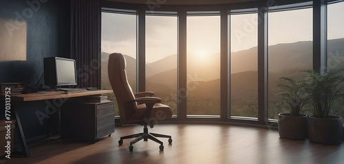 desk, chair, computer, study, sunshine, window