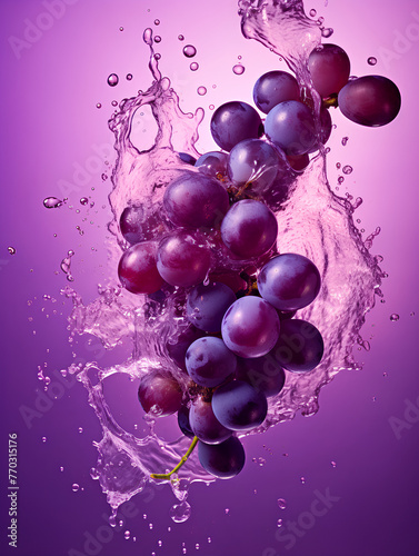 liquid explosion, grapes, purple background