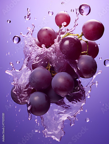 liquid explosion, grapes, purple background