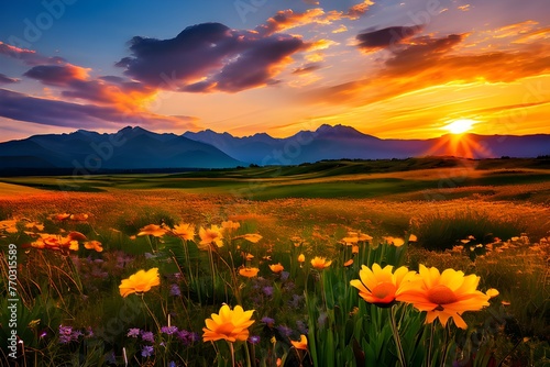 Sunset flower fields
