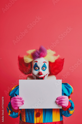 Fools Day poster .Clow holding blank paper/template photo