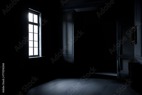 window in the dark room. Generative AI